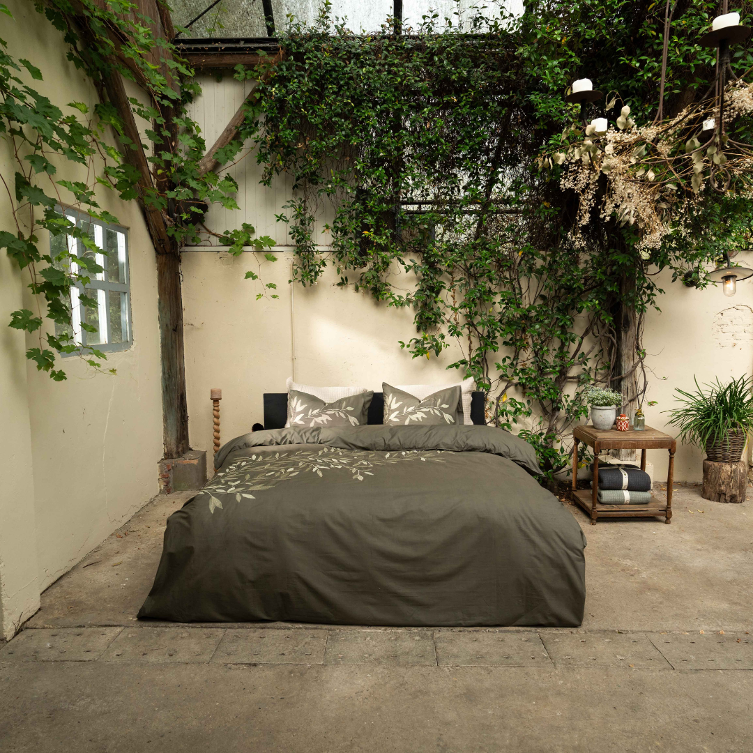 Kayori dekbedovertrek Habo Katoen – 100% katoen – donkergroen