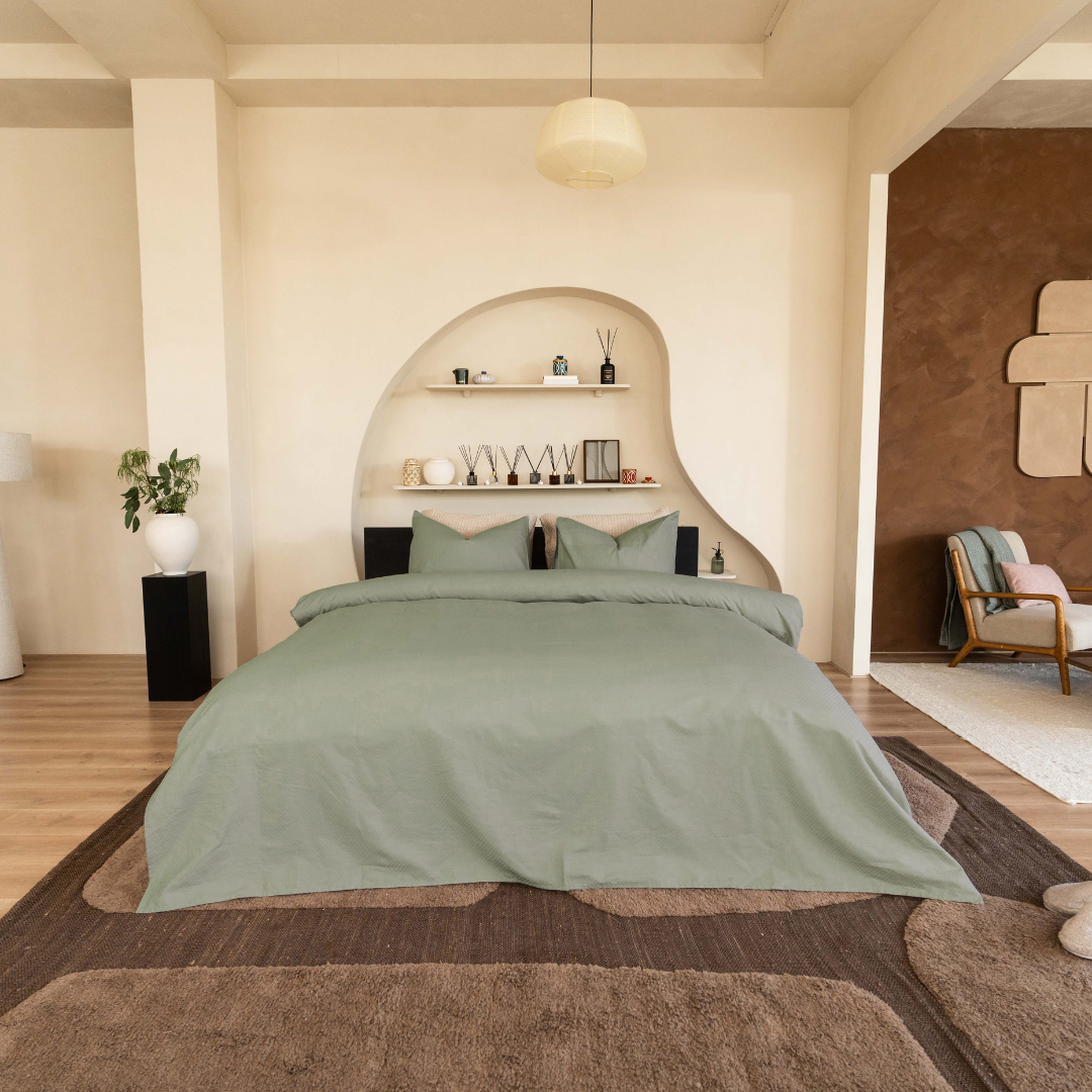 Kayori dekbedovertrek Otsu Katoensatijn – 100% katoen – olijfgroen