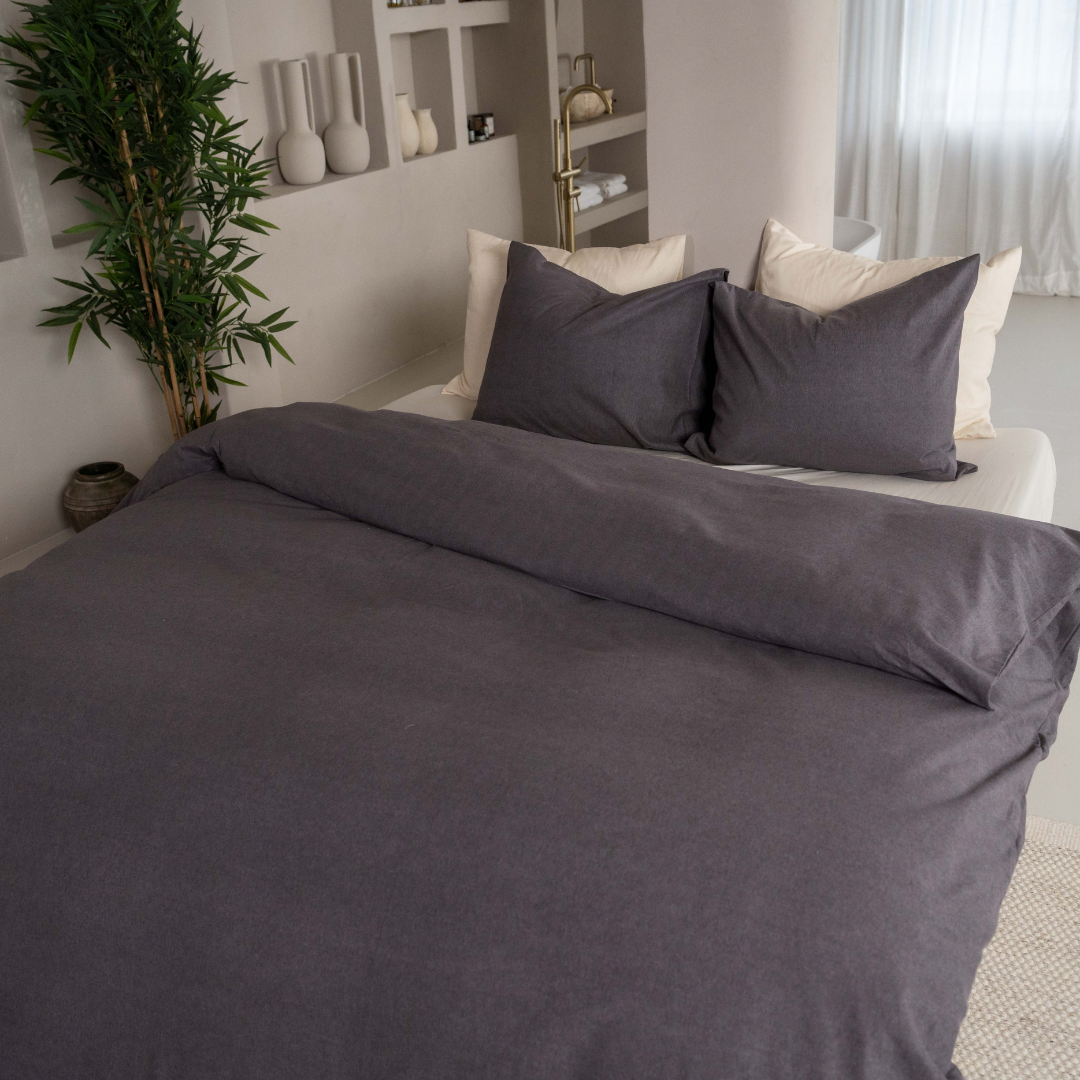 Kayori dekbedovertrek Showa Flanel – mix van flanel en katoen – antraciet