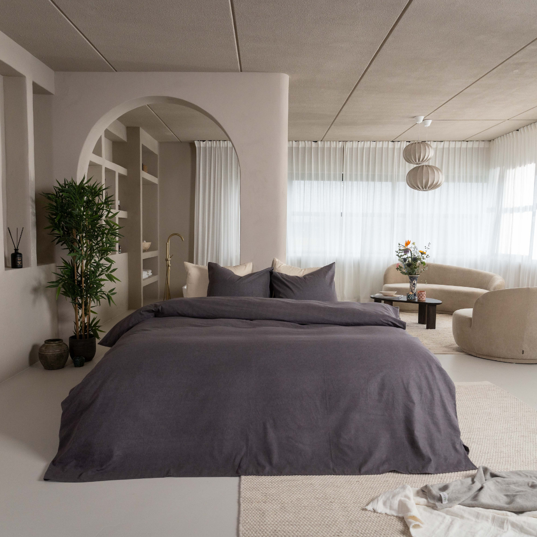 Kayori dekbedovertrek Showa Flanel – mix van flanel en katoen – antraciet