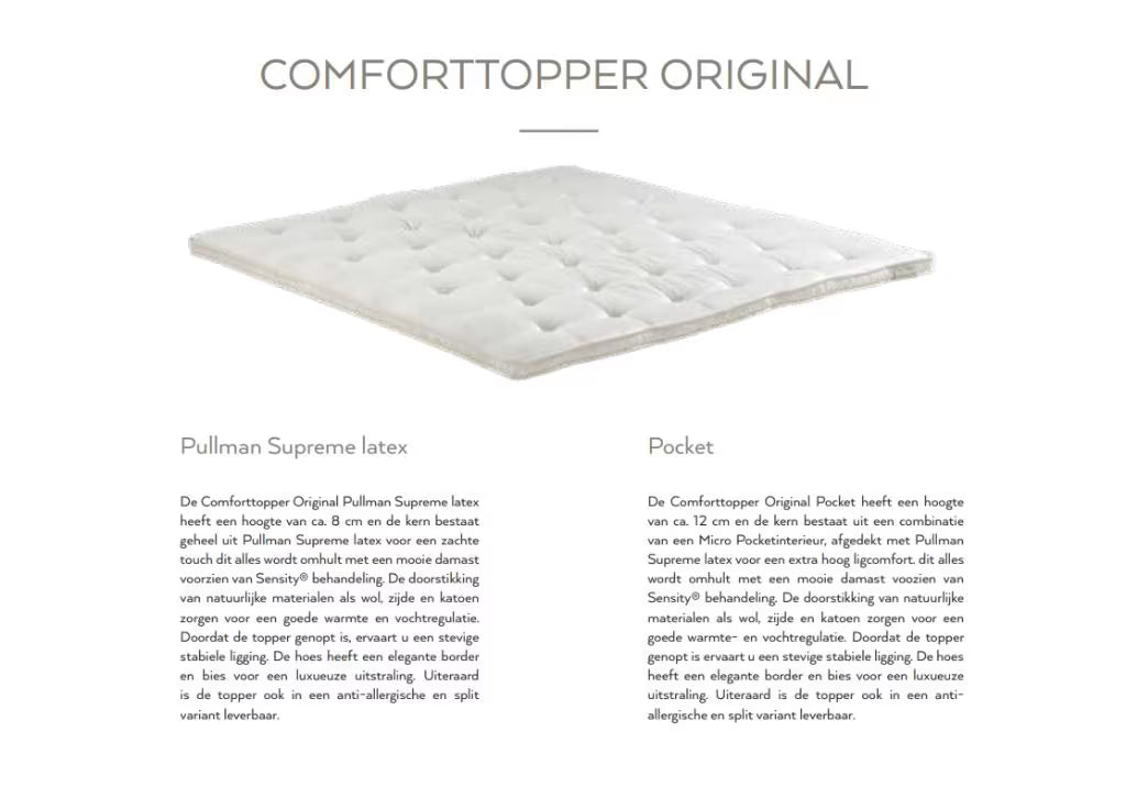 Pullman Original Comforttopper Natuurlatex Split - 180x210cm (Nijverdal)
