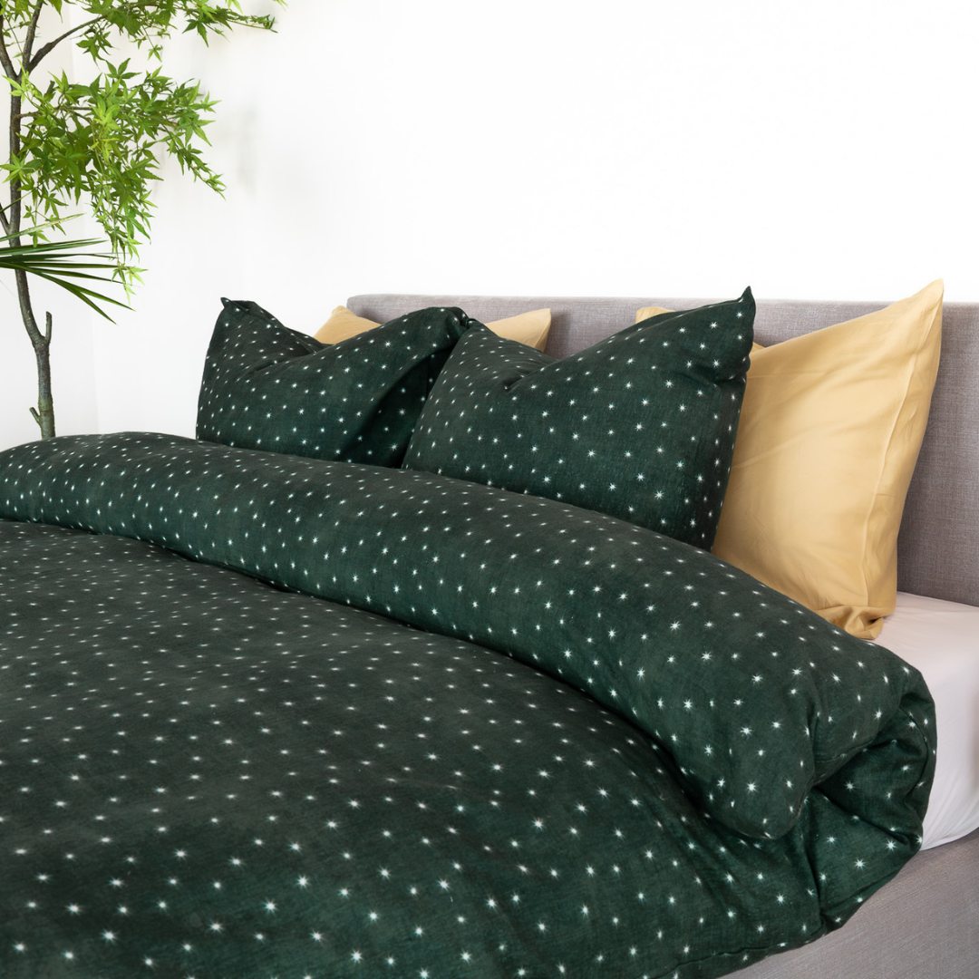 Kayori dekbedovertrek Hoshi – flanel – donkergroen