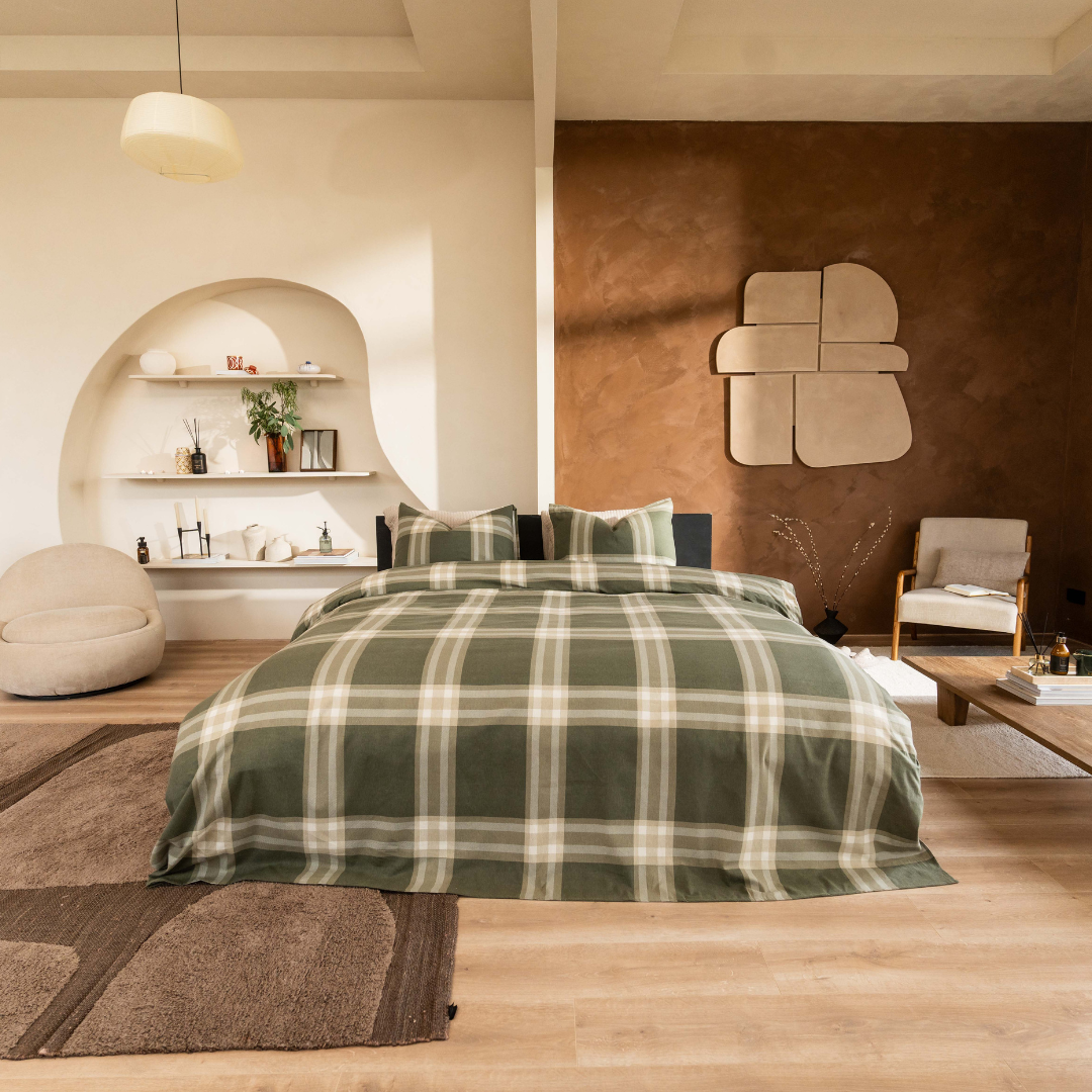 Kayori dekbedovertrek Magome Flanel – 100% flanel – olijfgroen