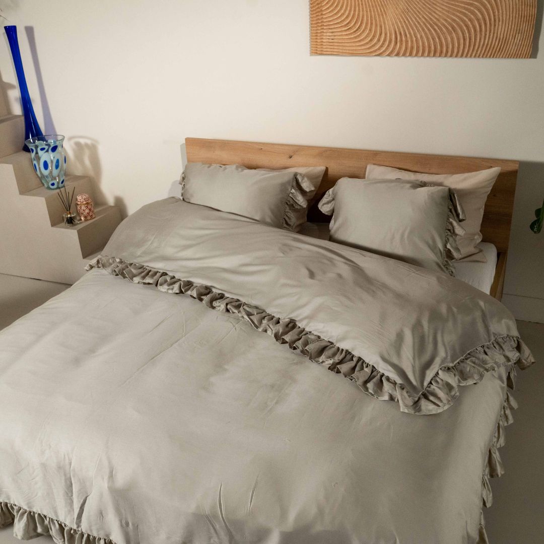 Kayori dekbedovertrek Oda Katoensatijn – 100% katoen – grijs