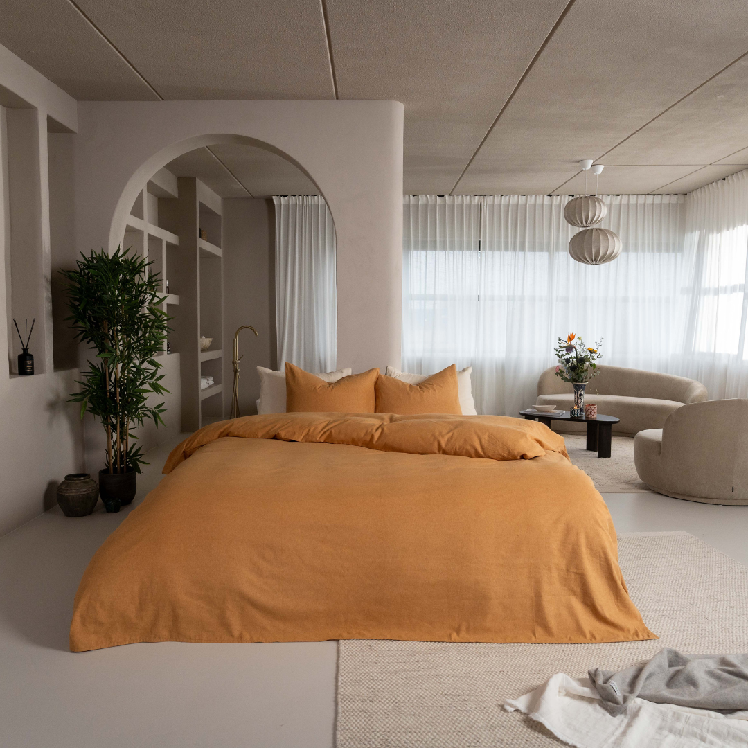 Kayori dekbedovertrek Showa Flanel – mix van flanel en katoen – goud